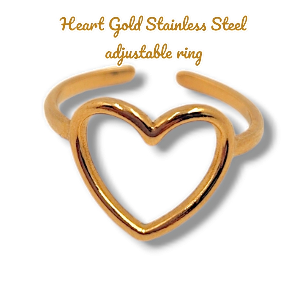 Heart Gold Stainless Steel adjustable Ring